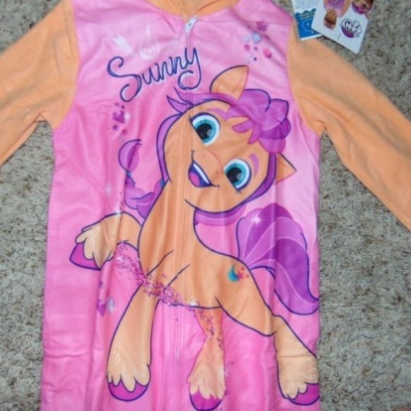 Girls My Little Pony 1 Pc Pajamas 6 Hooded Zip Long Sleeve Fleece Orange Pink - Picture 4 of 6
